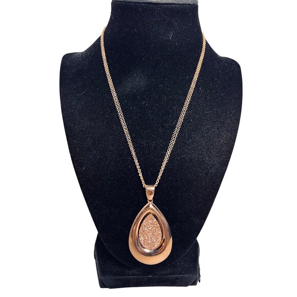 Bronzo Italia Jewelry - Bronzo Italia Rose Gold Tone Necklace With Druzy Quartz Teardrop Pendant (6291)